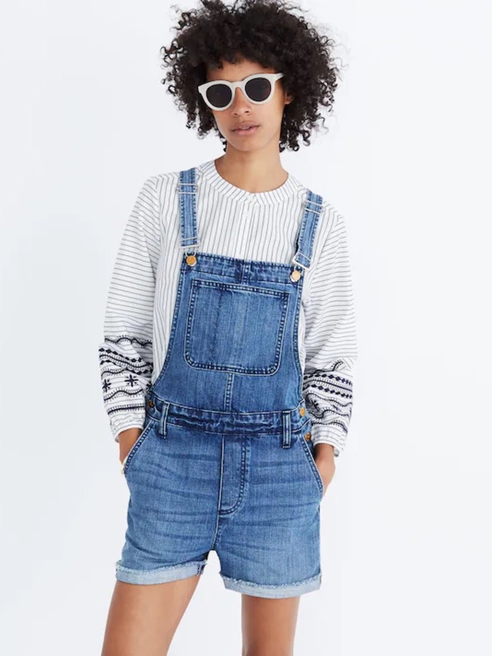 Madewell Blue Denim Short Overalls